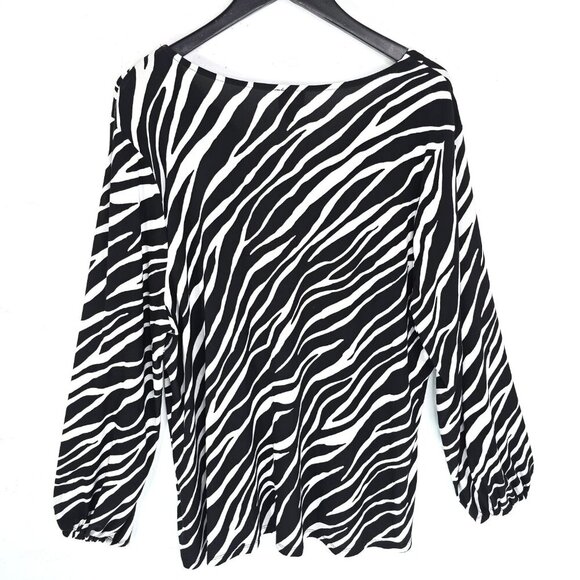 INC BLack White Zebra Striped Studded V Neck Long Sleeve Lightweight Top - Picture 3 of 6